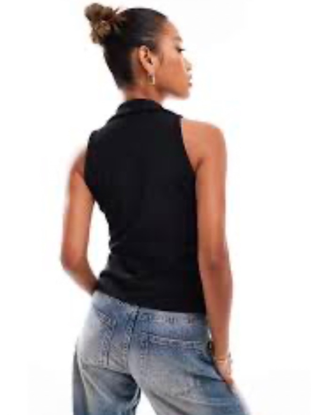 DKNY Black Knit Polo Tank Top Women’s Large Cotton Blend Business Casual - Picture 9 of 10